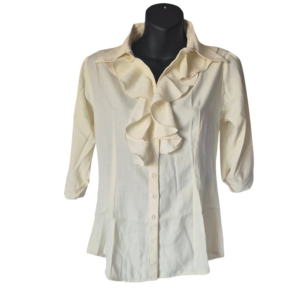 Swan & Co Cream Ruffle Front Blouse‎ Cottagecore Whimsigoth Top Small